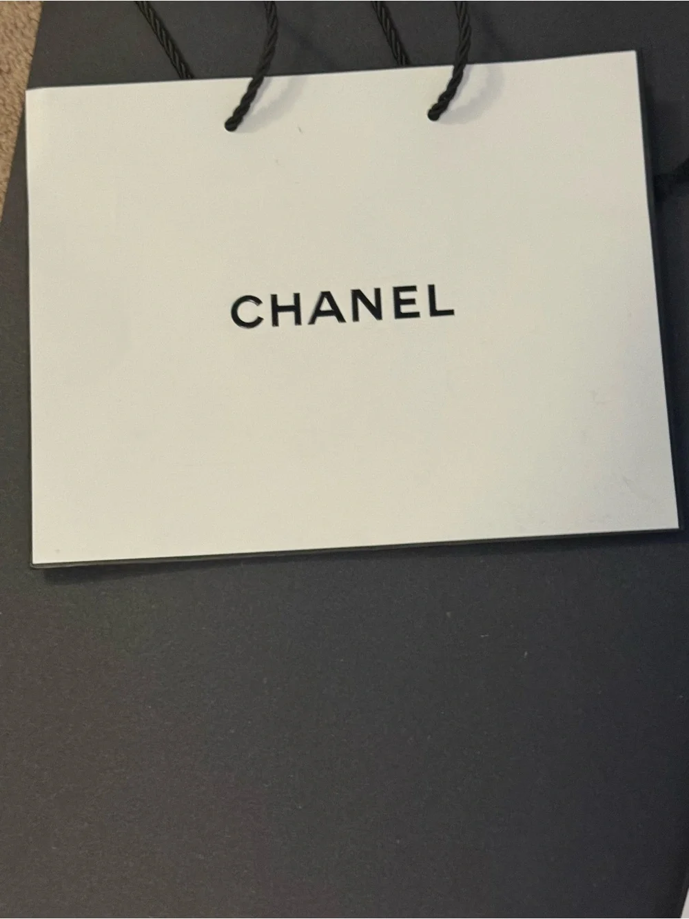 CHANEL White and Black Logo Paper Shopping Bag